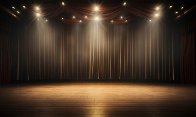 Empty Theater Stage with Spotlight and Wooden Floor