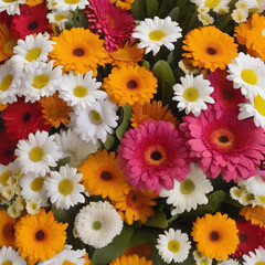 A cheerful bouquet featuring daisies, marigolds, and gerbera daisies.