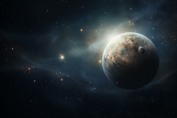 Pluto planet, starry sky, solar system, space. Generative AI