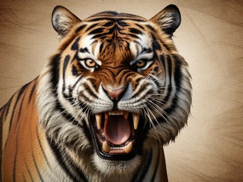 An angry male tiger against textured background with space for text, background image, generative AI