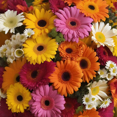 A cheerful bouquet featuring daisies, marigolds, and gerbera daisies