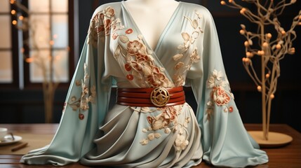 a stylish kimono-inspired blouse with a transparent background in PNG format.