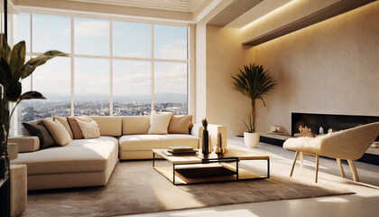 Fototapeta premium Luxury Loft Living in Soft Beige Hues
