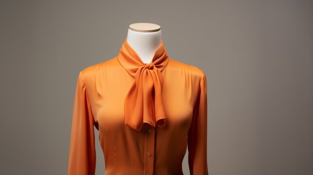 A tangerine orange shirt beautifully showcased on a mannequin against a spotless white backdrop.