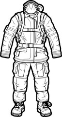 Fototapeta na wymiar outline illustration of Firefighter Uniform for coloring page