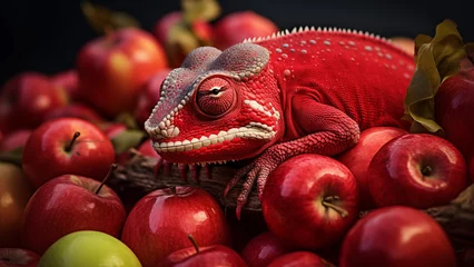 Gordijnen A chameleon with protective colors among apples © 대연 김
