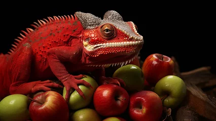 Foto op Canvas A chameleon with protective colors among apples © 대연 김