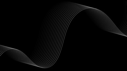 Abstract white gradient lines with wave on black background.