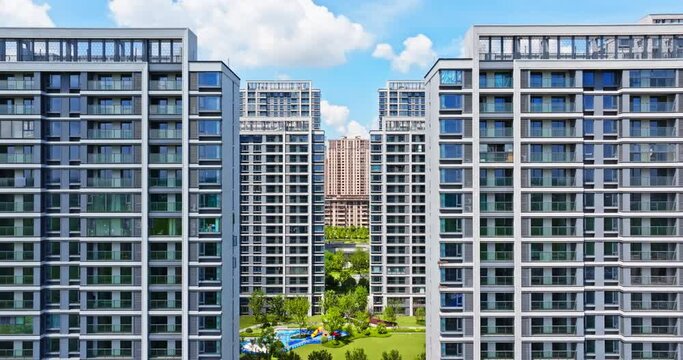Aerial view of urban residential area buildings scenery in Jiaxing, Zhejiang Province, China. Commercial housing just delivered. new residential complex.