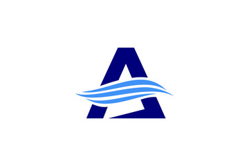 Logo Letter A with Wave in Center for Business Company