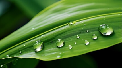 A close-up of a water droplet on a vibrant green leaf.