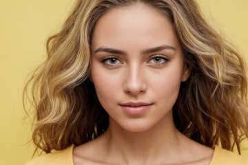Fototapeta premium Radiant Beauty in a Studio: Captivating Blonde Model Smiling