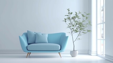 Cute blue loveseat sofa or snuggle chair generative ai
