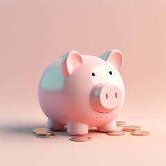 piggy bank. Pastel background. 3D rendering. Financial and investment business concepts