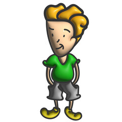 Young man cartoon standing and smiling gesture 3d