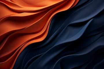 Fotobehang Navy blue and orange wrinkled textile with multicolored wavy surface. Wallpaper. Generative AI © Yasmina