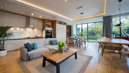 Fototapeta premium Modern living room with kitchen