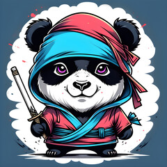 A cartoon illustration of a panda bear dressed like a ninja warrior