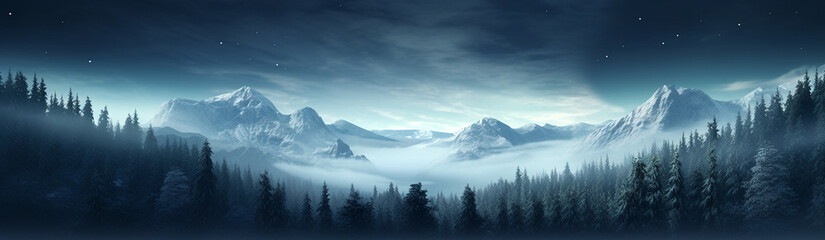 Obraz premium Night Time Winter Mountian Website Banner, Website Header Wallpaper