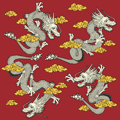 A collection of materials depicting dragons using Japanese techniques,