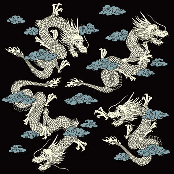 A collection of materials depicting dragons using Japanese techniques,