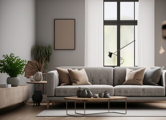 Architect interior designer concept, scandinavian nordic living room. Minimalist modern style. AI Generated.