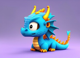 Fototapeta premium A Kawaii Baby Dragon. Bright and colorful 3D render computer generated. Adorable dragon baby with large eyes and realistic scales