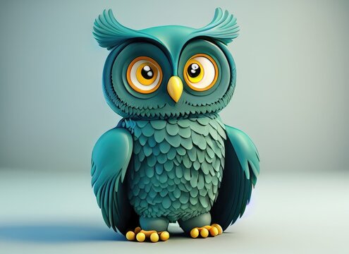 3D Cute cartoon owl character. AI Generated.