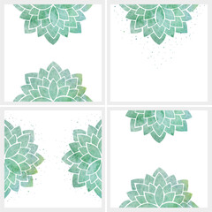 Set of templates, backgrounds with silhouettes of turquoise floral pattern isolated - 665905977