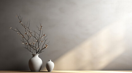 empty wall background with flower vase 
