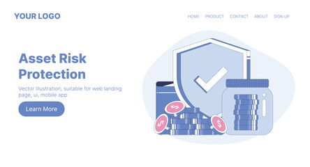 Asset Risk Protection. Web Landing Page Design. Flat Cartoon Vector Illustration.