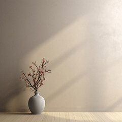 empty wall background with flower vase 
