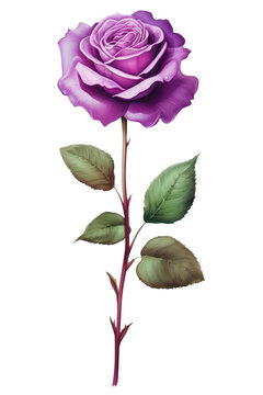 illustration featuring a regal purple rose in full bloom isolated on a transparent background