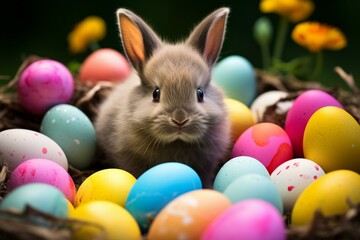 Fototapeta na wymiar Image of Easter bunny and eggs. Generative AI