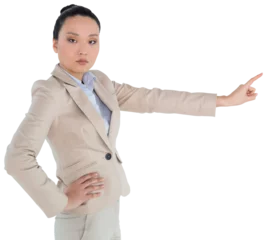 Papier Peint photo Lieux asiatiques Digital png photo of asian businesswoman pointing on transparent background