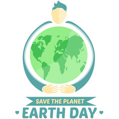 Digital png illustration of green globe with save planet earth day text on transparent background