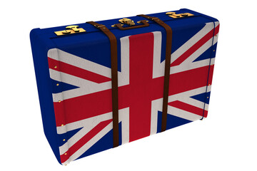 Obraz premium Digital png illustration of suitcase with great britain flag on transparent background