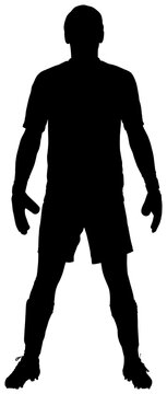 Digital png silhouette of goalkeeper with gloves standing on transparent background