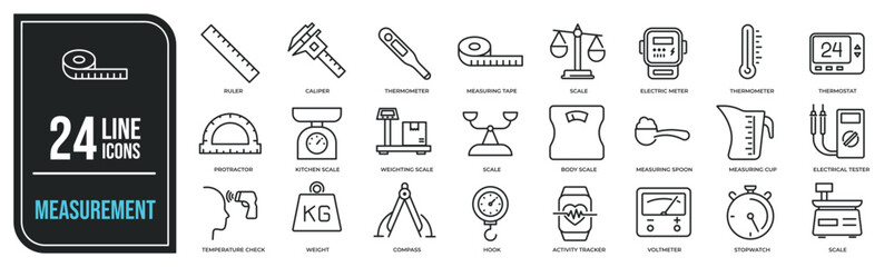 Measurement thin line icons. Editable stroke. For website marketing design, logo, app, template, ui, etc. Vector illustration. - obrazy, fototapety, plakaty