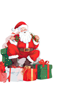 Christmas background with Santa Claus and gifts. 