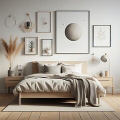 Fototapeta na wymiar Bedroom Interior Design Mockup on a White Wall Background
