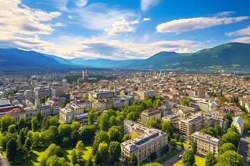 Panoramic view of Chambery city in summer, Savoie, France. Generative AI - obrazy, fototapety, plakaty