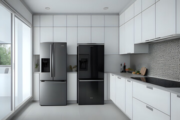 Modern kitchen interior with refrigerator