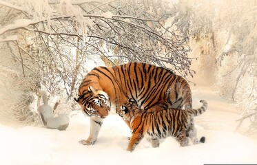 Fototapeta premium bengal tiger in the snow