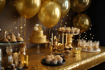 sparkly gold party celebration. Generative AI