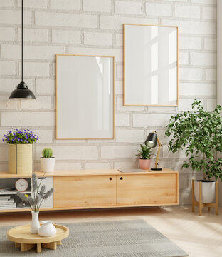 Mockup frame in living room interior,minimal design