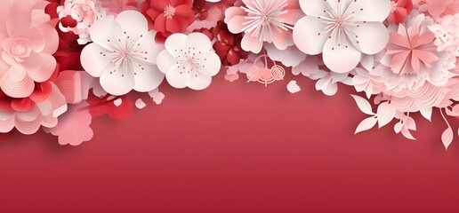 white and pink flowers on a red background