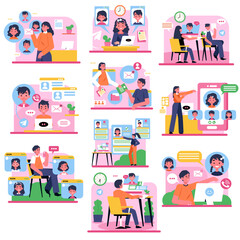 Fototapeta premium social network concept, people are chatting in the office. they have conversation about job. He is Interviewing at the new job