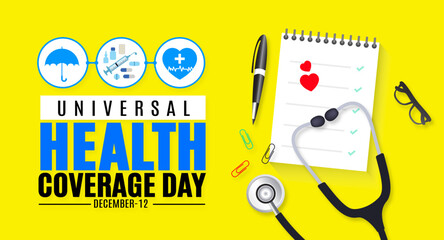 November is Universal Health Coverage day background template. Holiday concept. background, banner, placard, card, and poster design template with text inscription and standard color. vector.