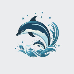 a minimalistic and elegant logo featuring two dolphins. AI Vector EPS file